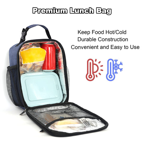Femuar lunch box front pocket stores keys and phone.