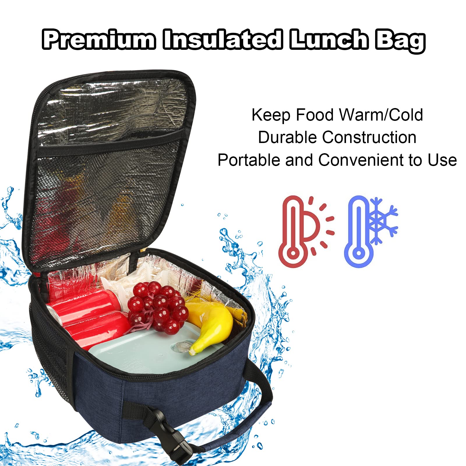 Femuar lunch box inside mesh pocket keeps utensils organized.