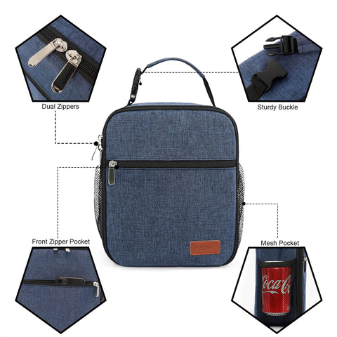 Femuar lunch box side pockets hold drinks during travel.