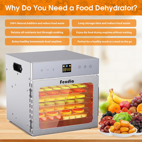 Fendia dehydrator on kitchen counter ready for jerky and fruit prep.