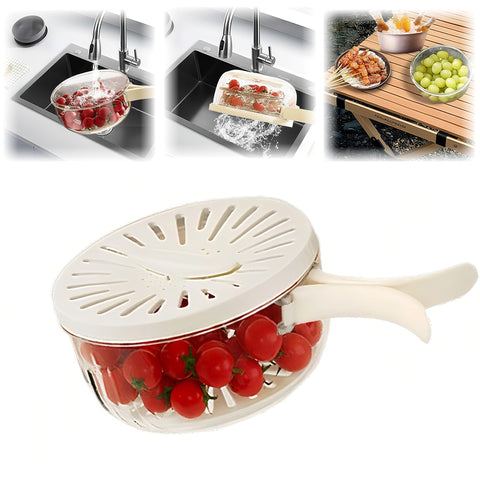 FENGSHOUNIAN fruit washing bowl with strainer and lid for quick, fresh fruit prep.