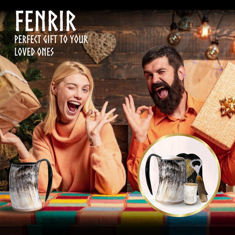 Gift-ready Fenrir horn mug set with protective bag