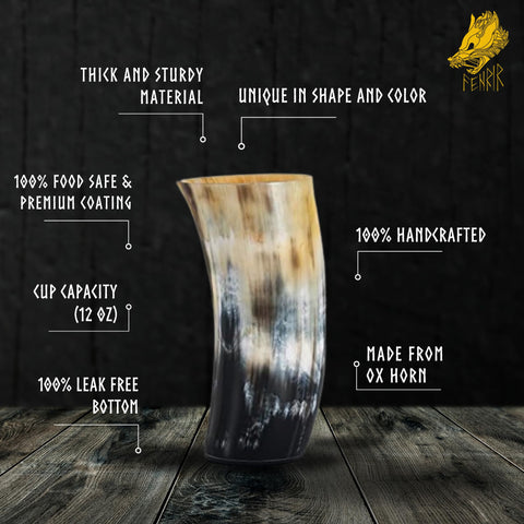 FENRIR natural ox-horn finish mug shows unique each-piece character.