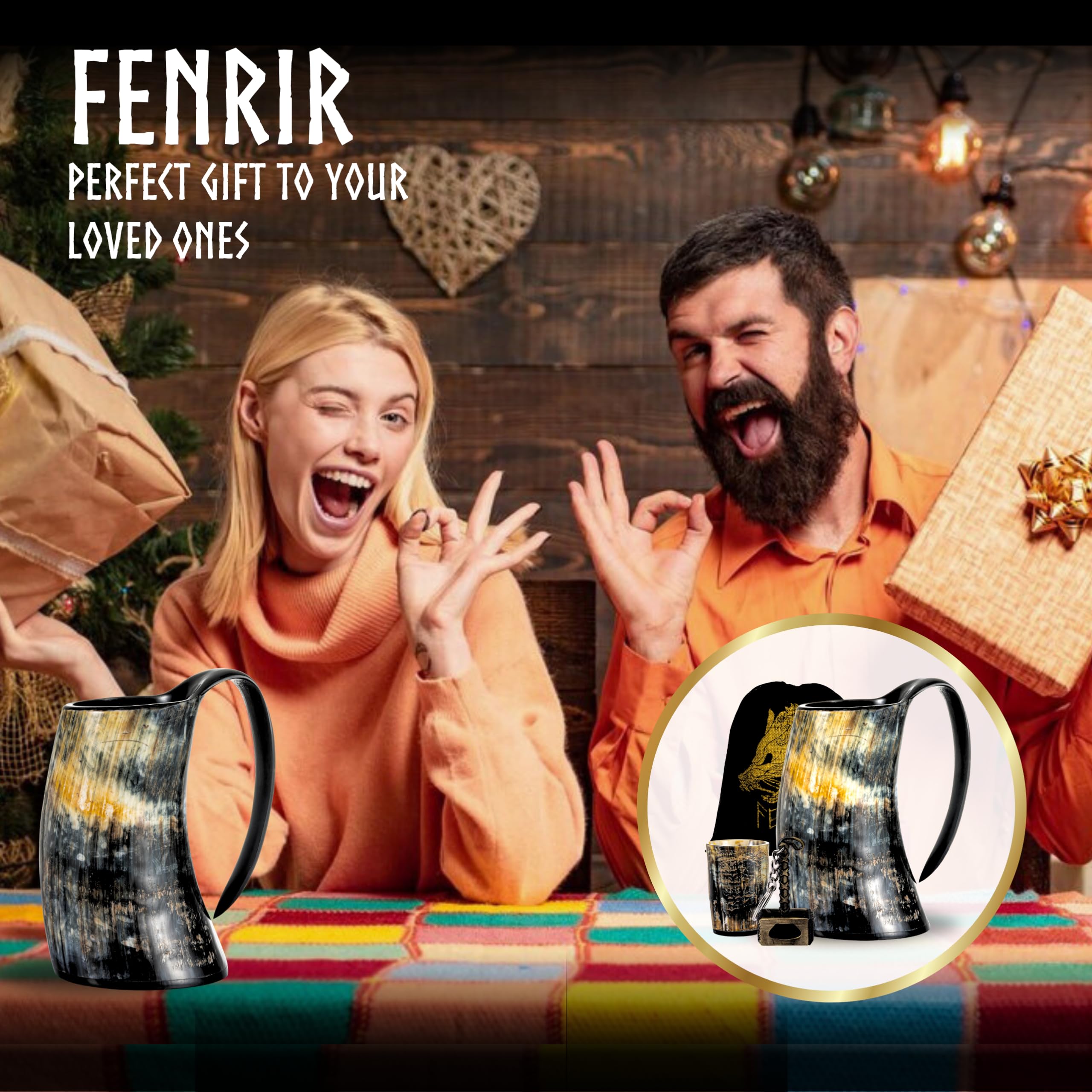 FENRIR ox horn mug with authentic natural finish, every piece unique