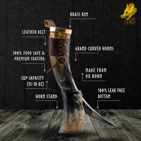 FENRIR Thor bottle opener attached to horn, handy for celebrations.