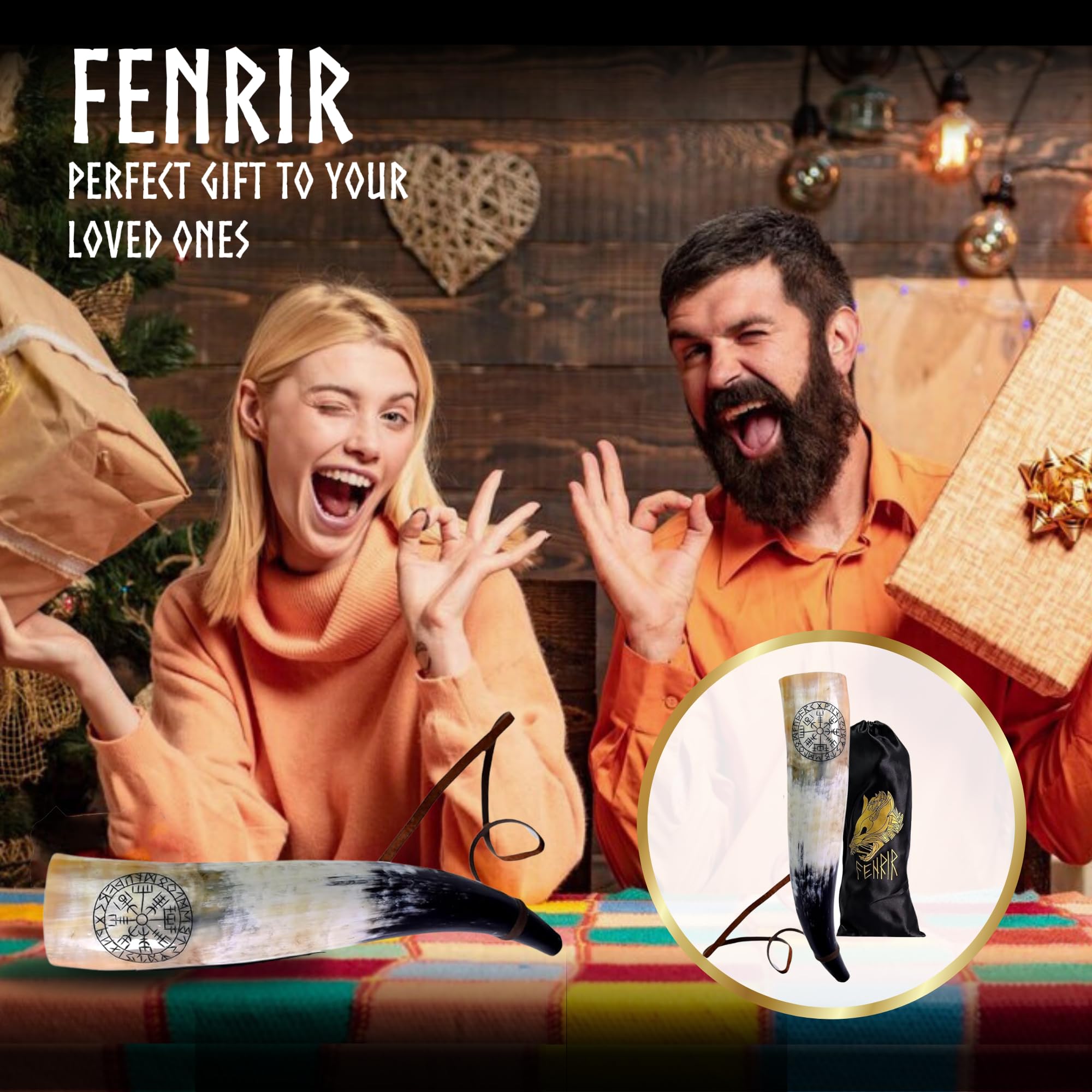 FENRIR Viking horn on display enhances home decor ambiance