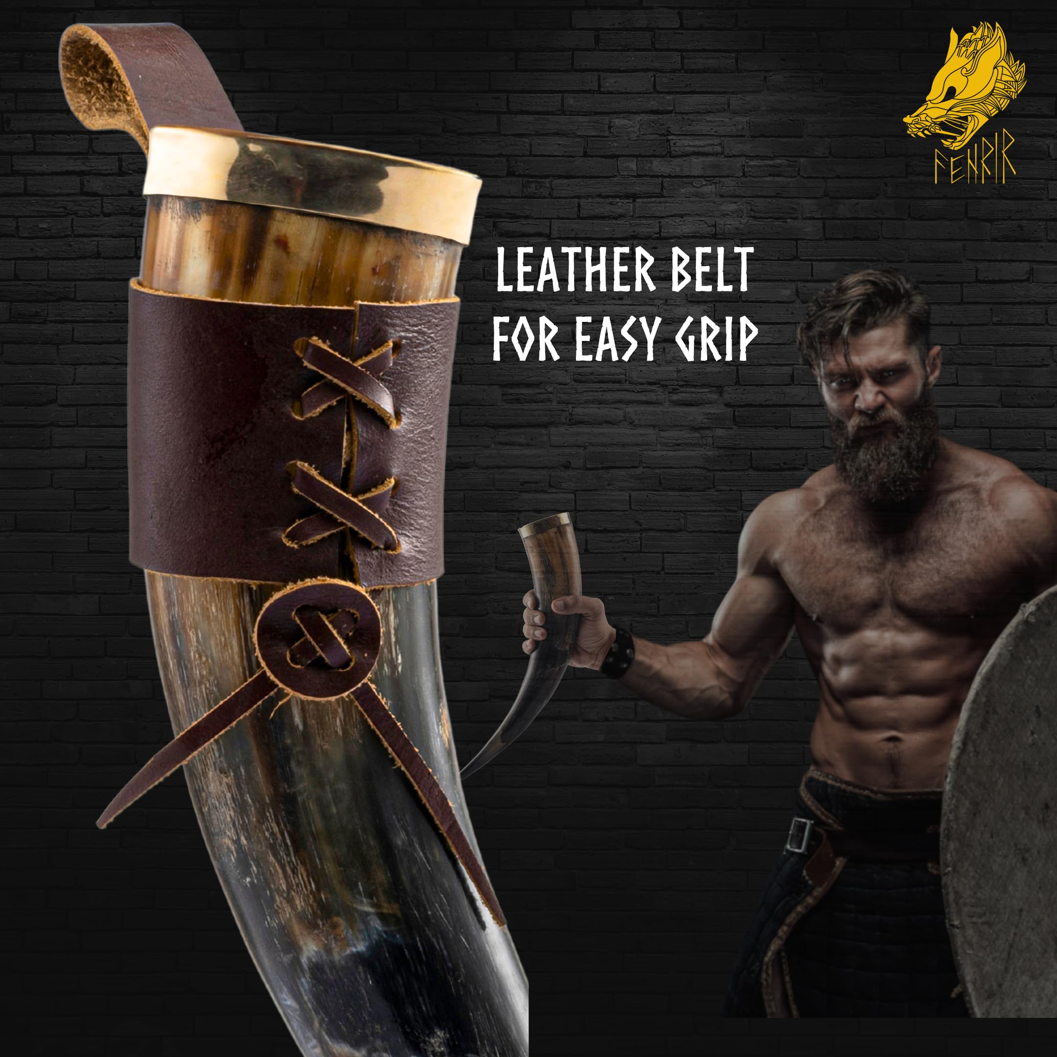 FENRIR Horn with natural finish, unique one-of-a-kind look.