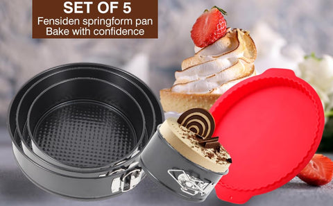 Fensiden springform pans shown in a kitchen setup for versatile baking.