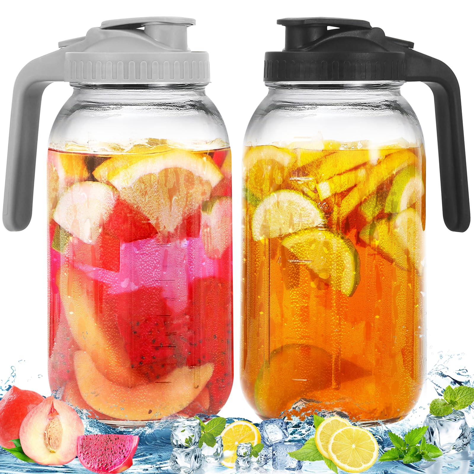 FEODSEW 2-pack glass pitchers with lid for sun tea and infusion storage.