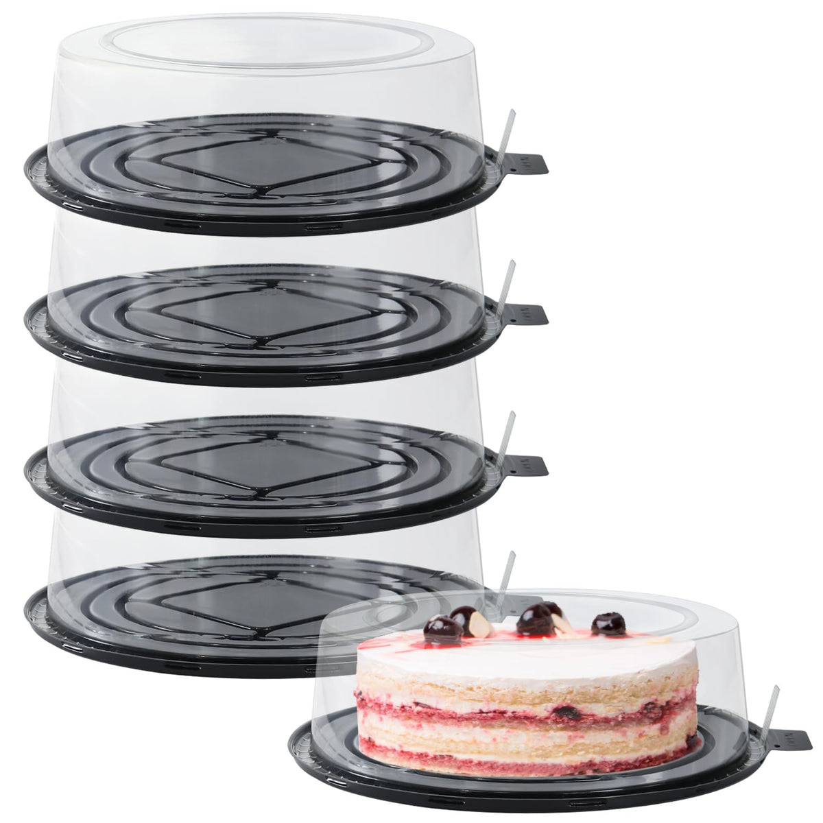 FEOOWV 5pcs round clear cake carrier set shows contents for easy transport