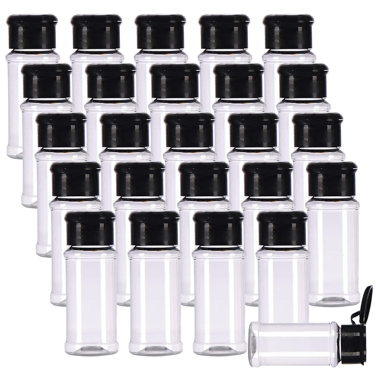 FEOOWV 25Pcs empty spice bottles in black with 75 ml capacity for pantry organization.