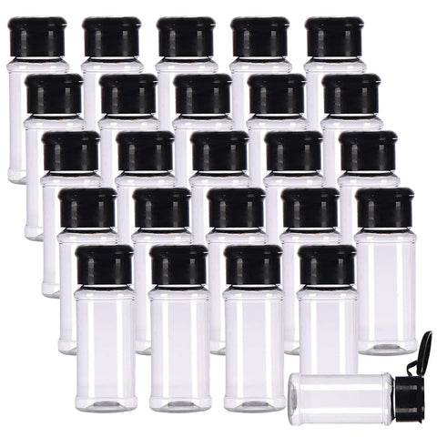 FEOOWV 25Pcs empty spice bottles in black with 75 ml capacity for pantry organization.