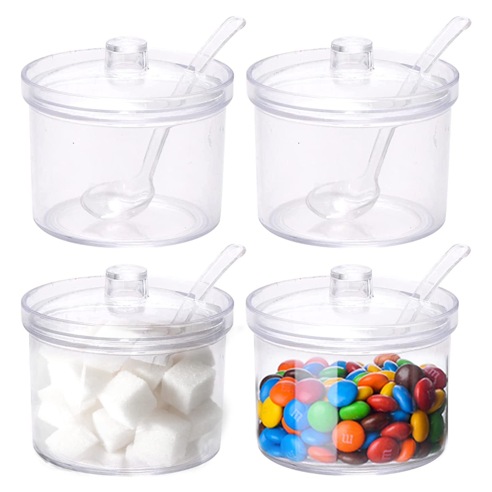 FEOOWV clear acrylic sugar jars with lids, ideal for clutter-free sugar storage.