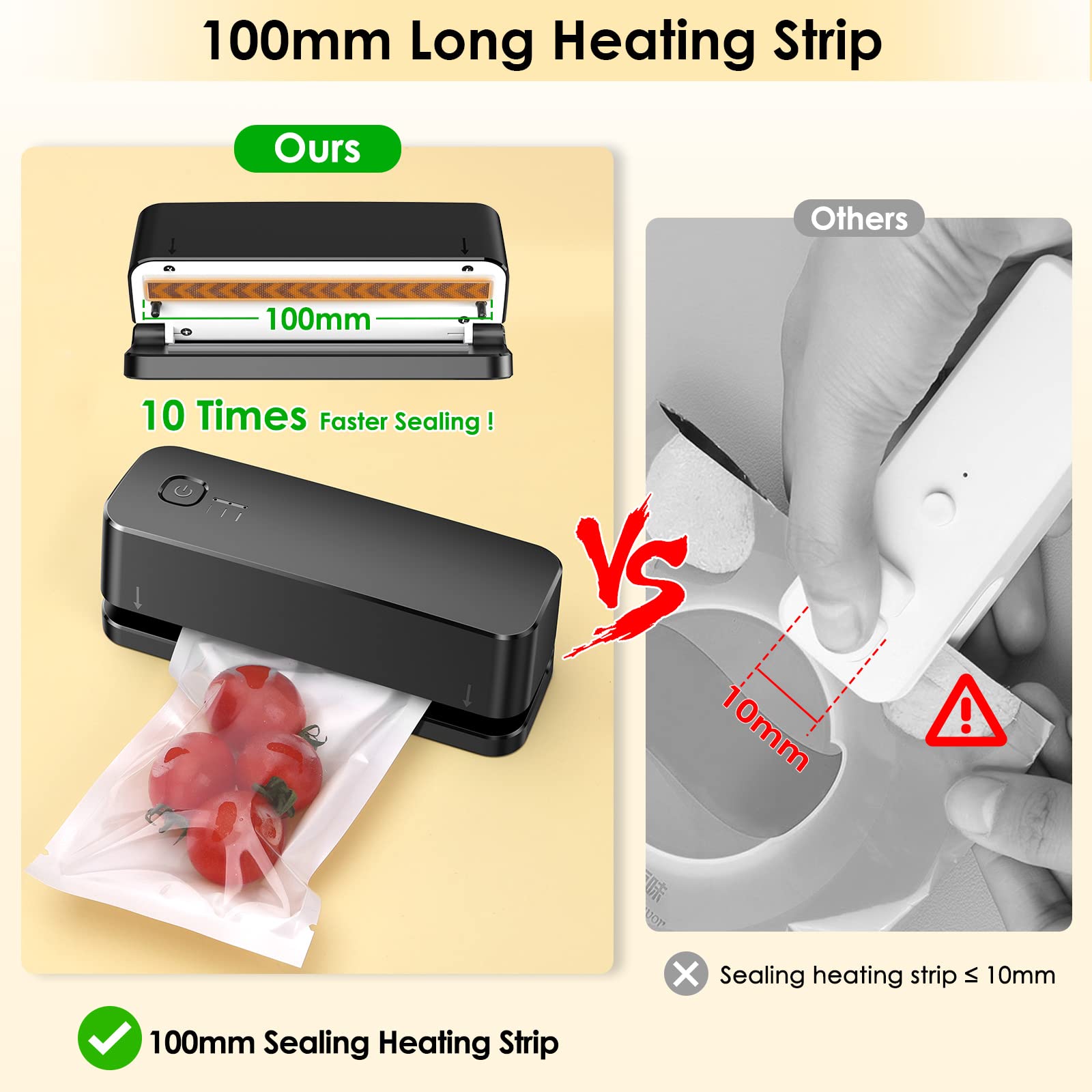 FEPPO mini bag sealer shows three gear settings for bag thickness.