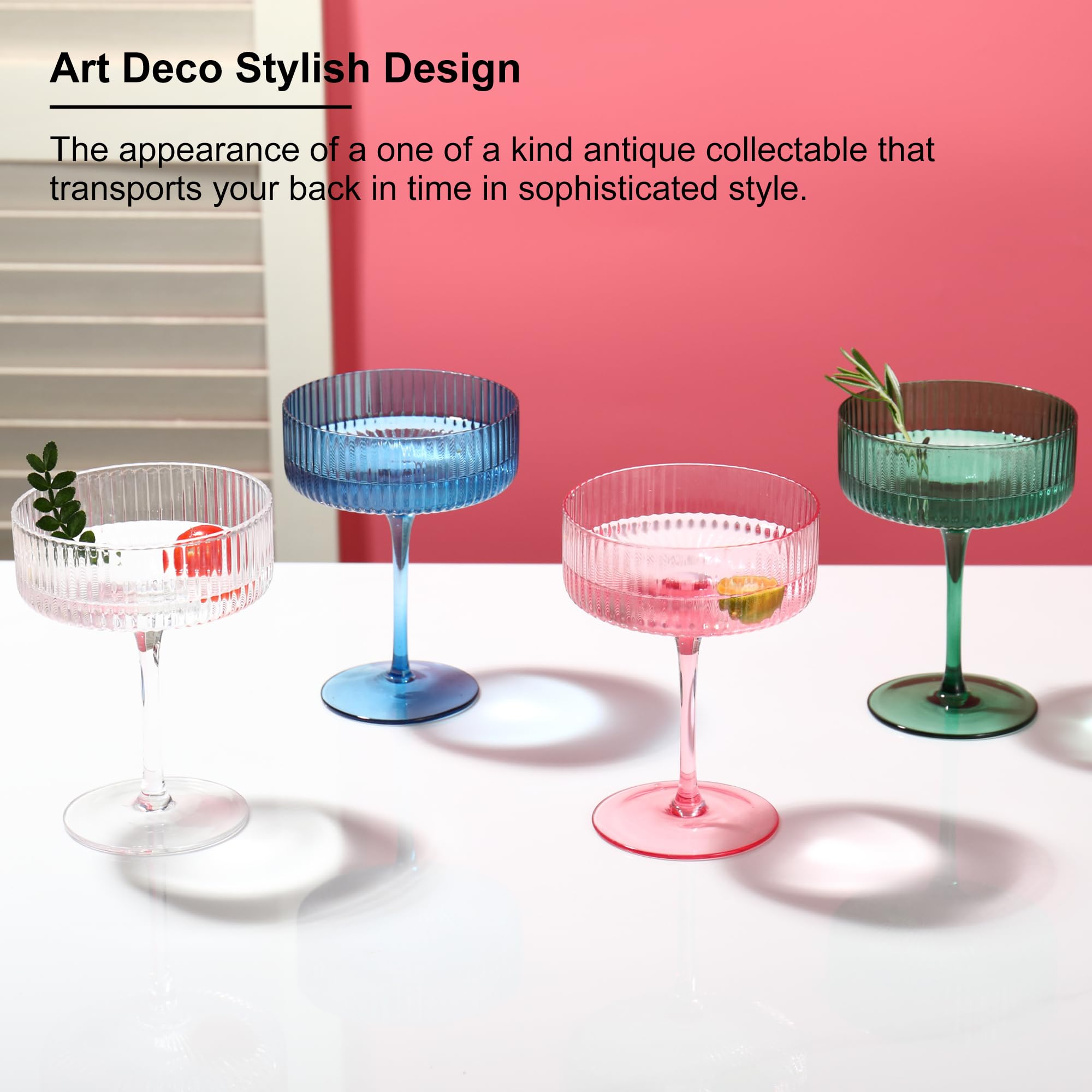 FERAHI colored crystal glassware refracting light for a vivid centerpiece