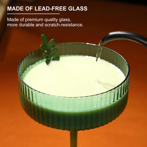 FERAHI green martini glasses closeup highlighting color and clarity