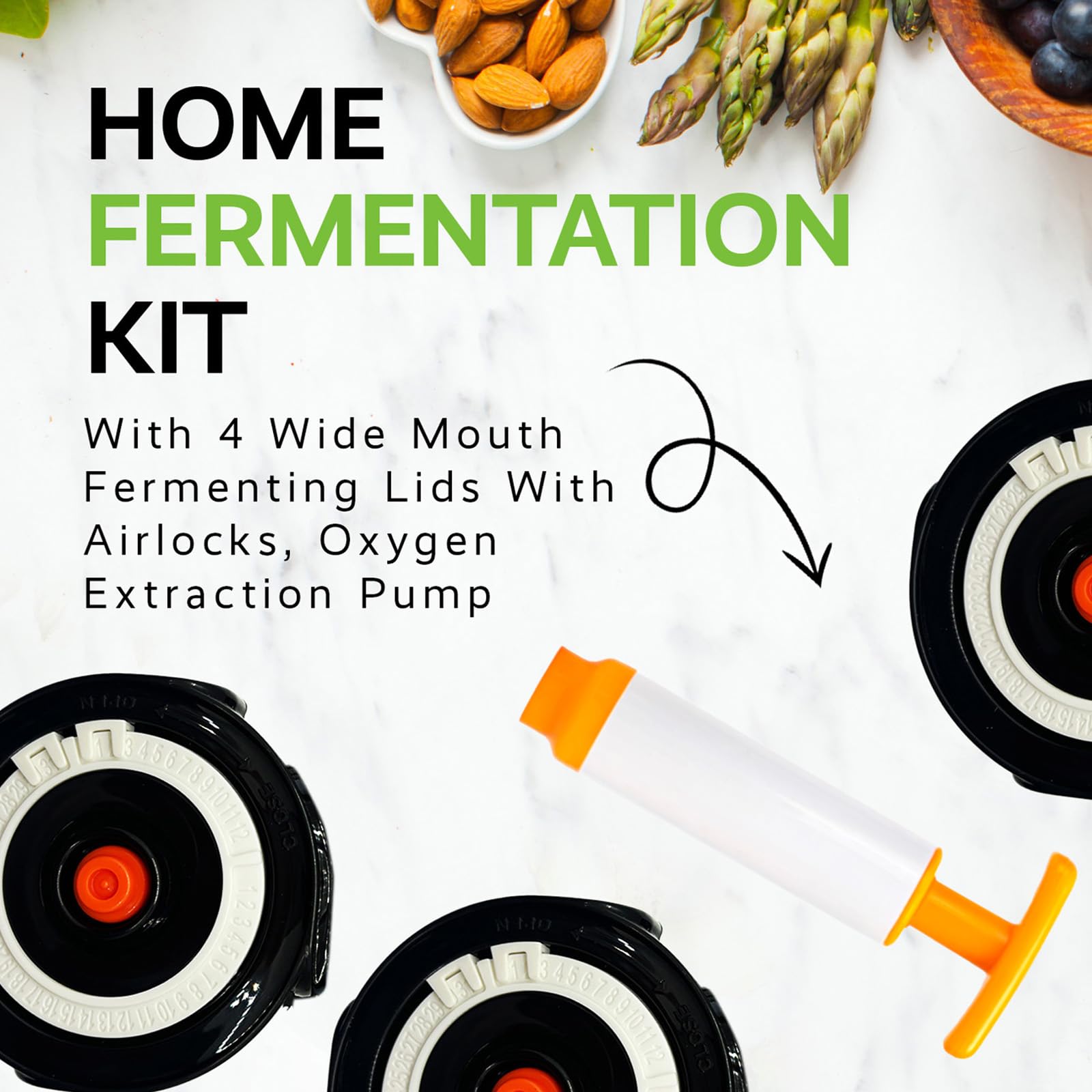 Four Fermenter Lids fit wide-mouth jars