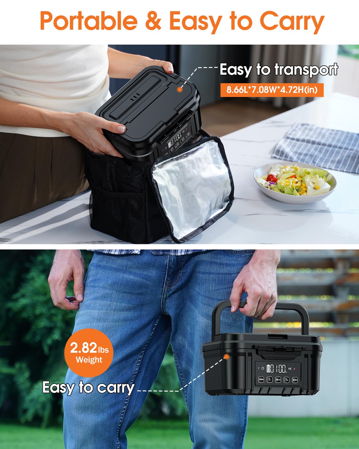 FERVINOW hidden handle and compact design boost portability for on-the-go use.