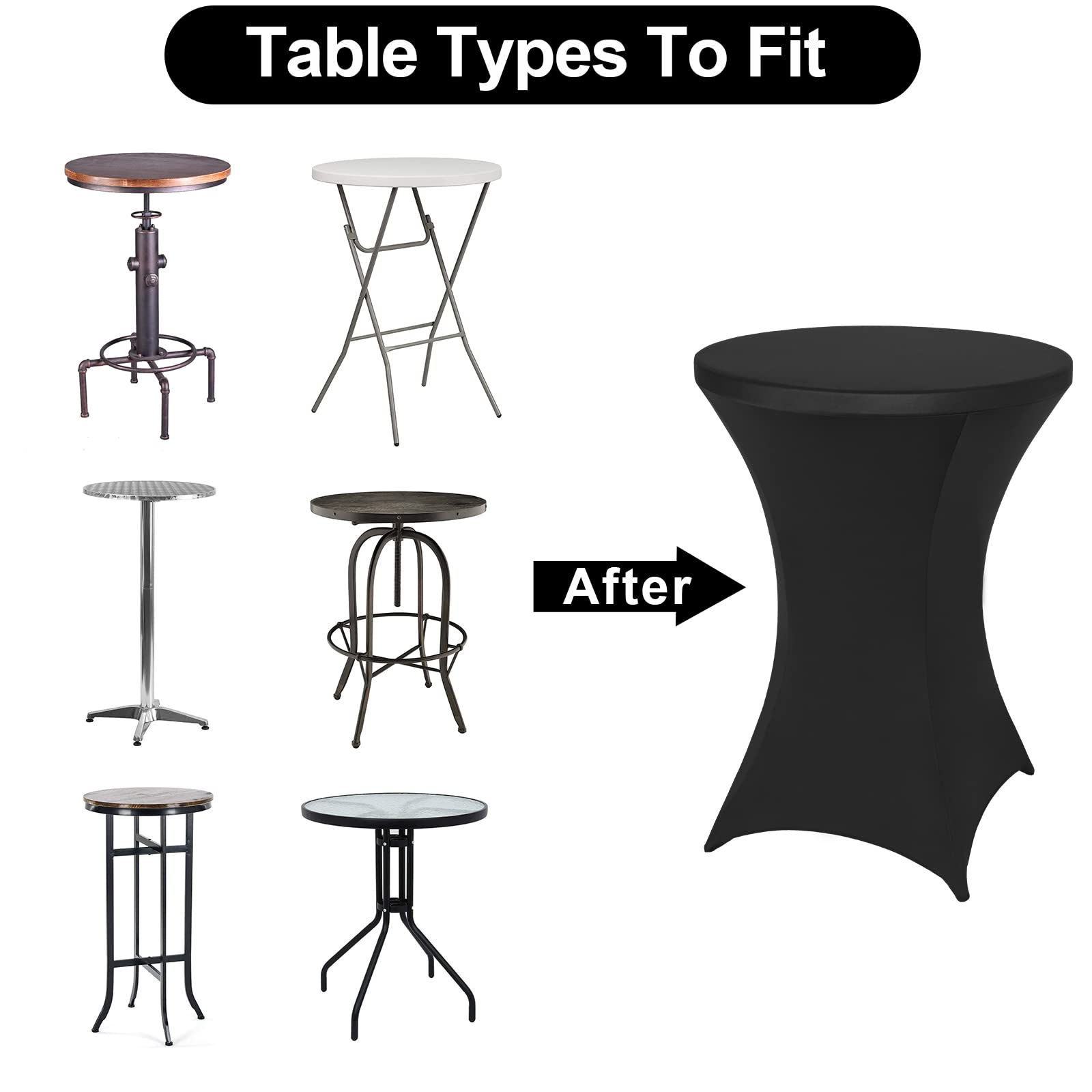 Easy on-off installation for a single person on round or highboy tables