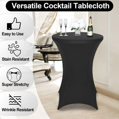 FestiCorp Spandex Black Highboy Table Cover providing secure fit for bar-height tables