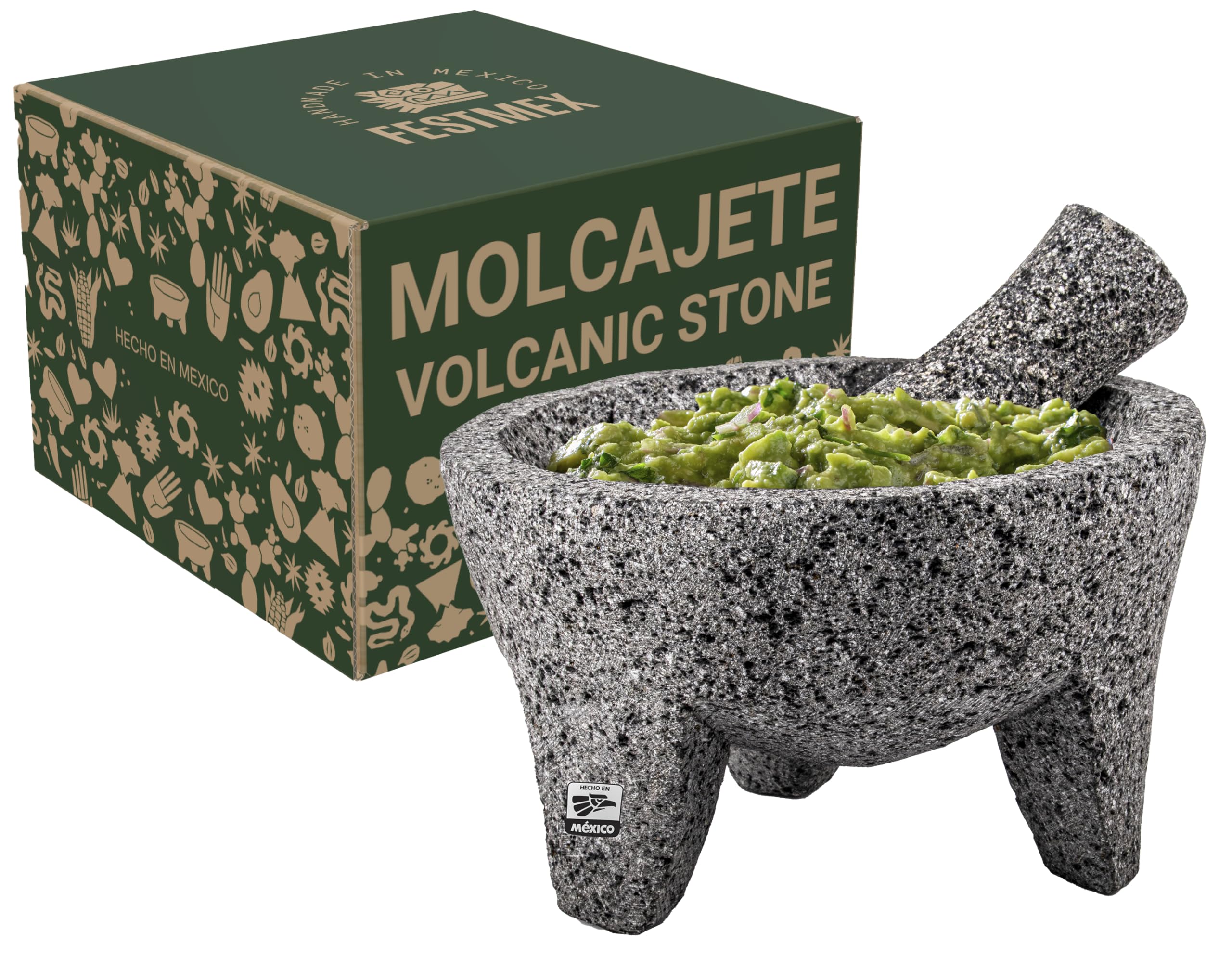 FESTMEX molcajete round top view reveals smooth interior.