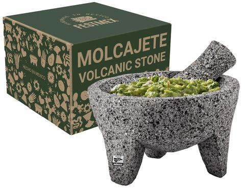 FESTMEX molcajete round top view reveals smooth interior.