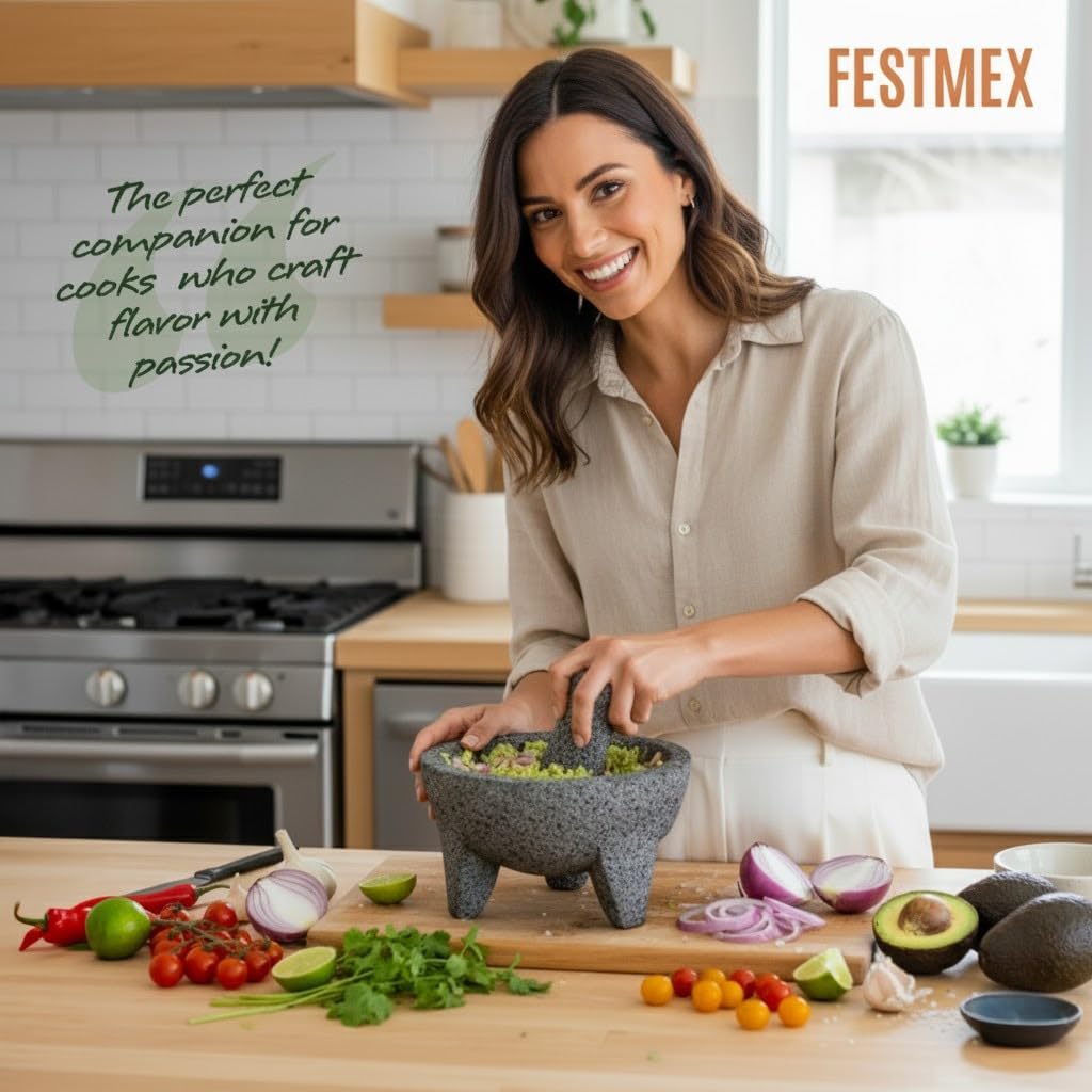 FESTMEX molcajete ready for salsa prep and guacamole.
