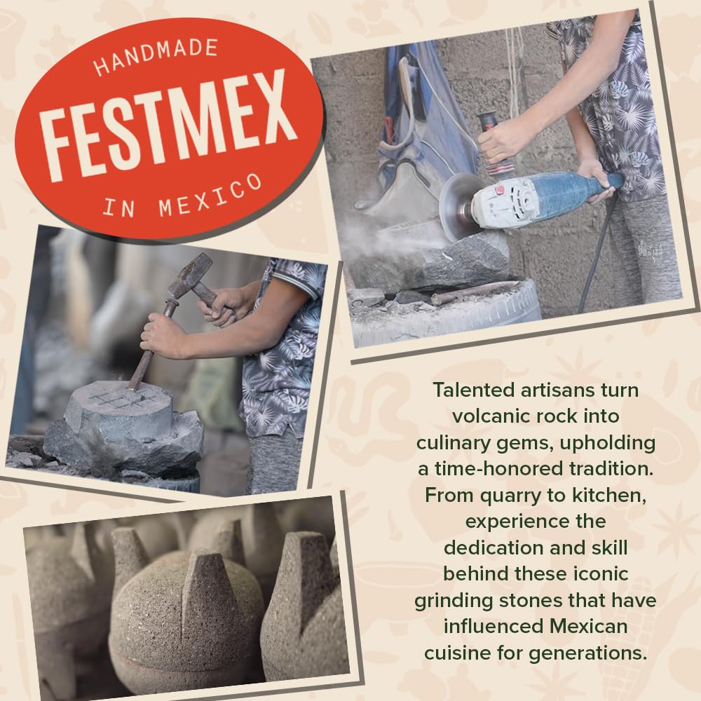 FESTMEX molcajete side view emphasizes stable base and wide bowl.