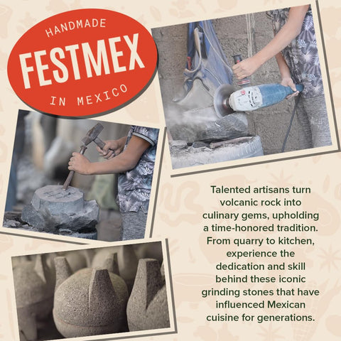 FESTMEX molcajete side view emphasizes stable base and wide bowl.