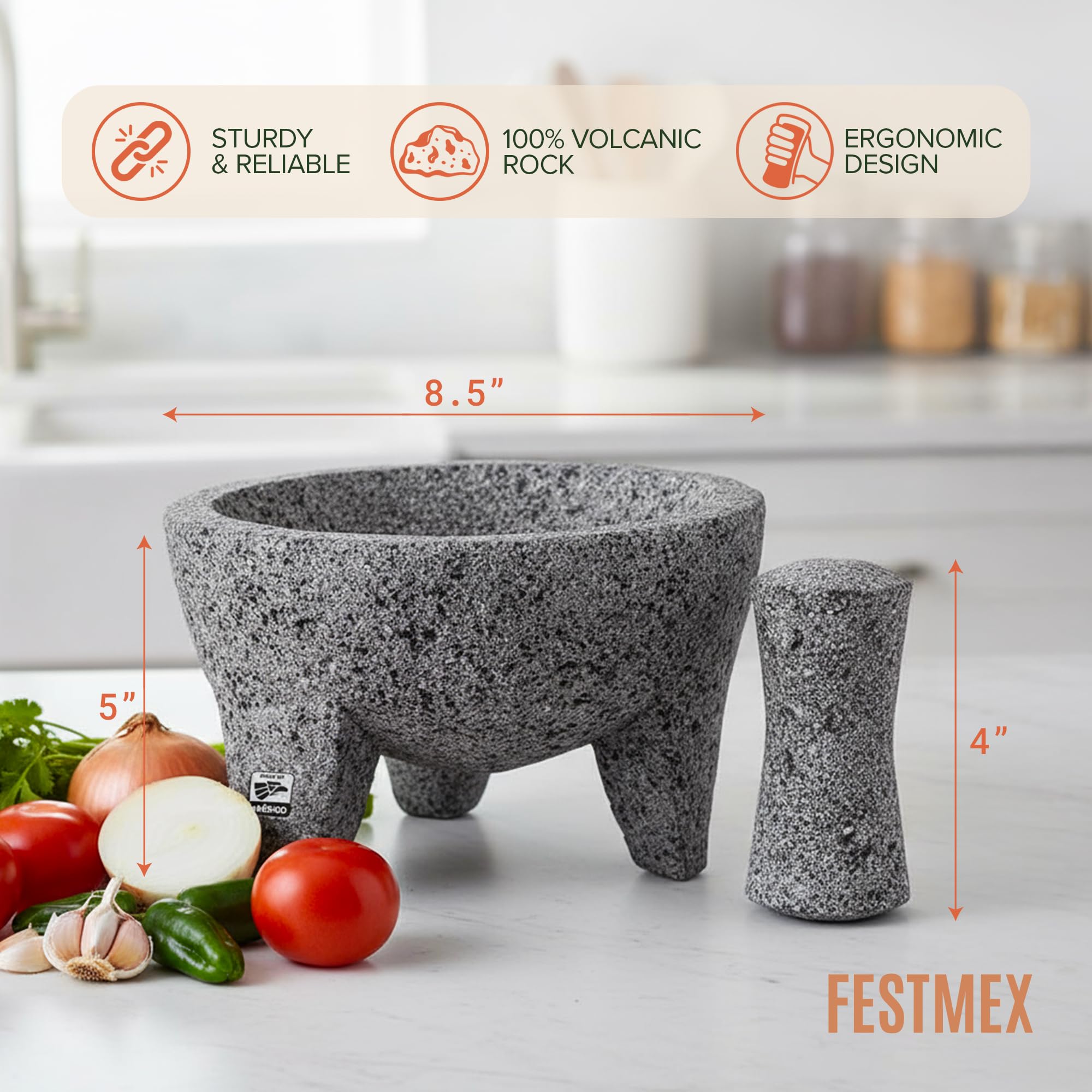 FESTMEX volcanic rock closeup shows textured surface aiding flavor release.