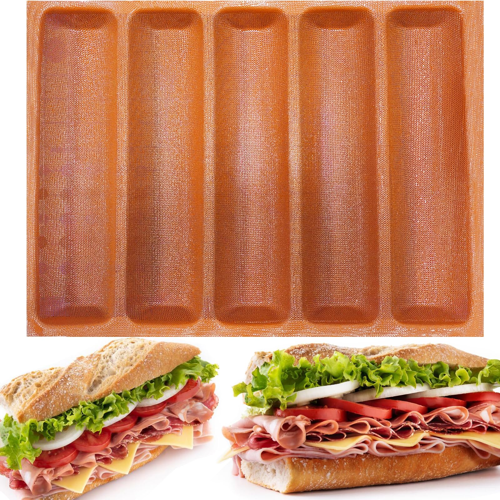 FETESUR silicone perforated baking forms top view for five baguette loaves, easy release.