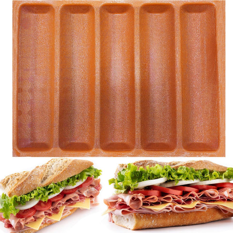 FETESUR silicone perforated baking forms top view for five baguette loaves, easy release.