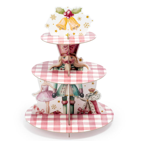 Feuid Gniea pink nutcracker cupcake stand 3-tier ready for festive desserts and photos