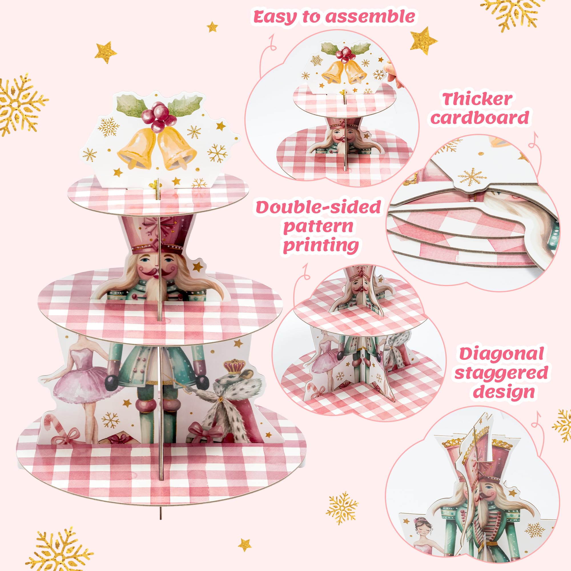 Feuid Gniea pink plaid cardboard stand saves table space while displaying treats