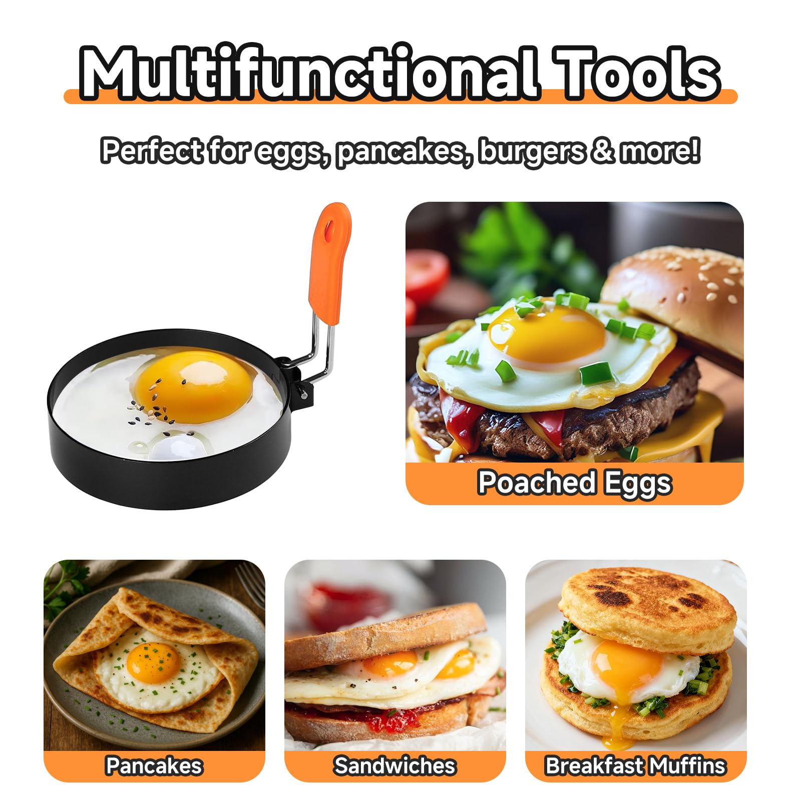 Fevbcnrj egg ring cooking pancake rounds on a griddle