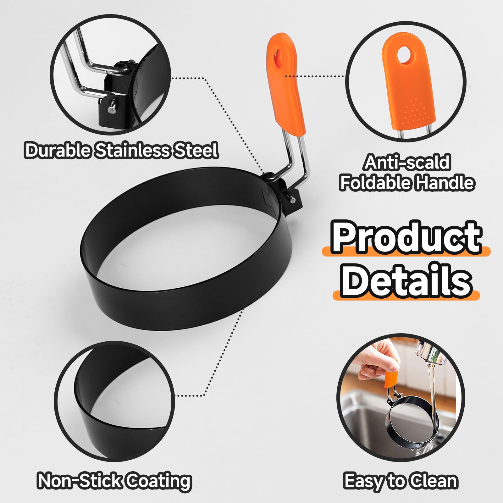 Fevbcnrj nonstick stainless steel egg ring for easy cleanup