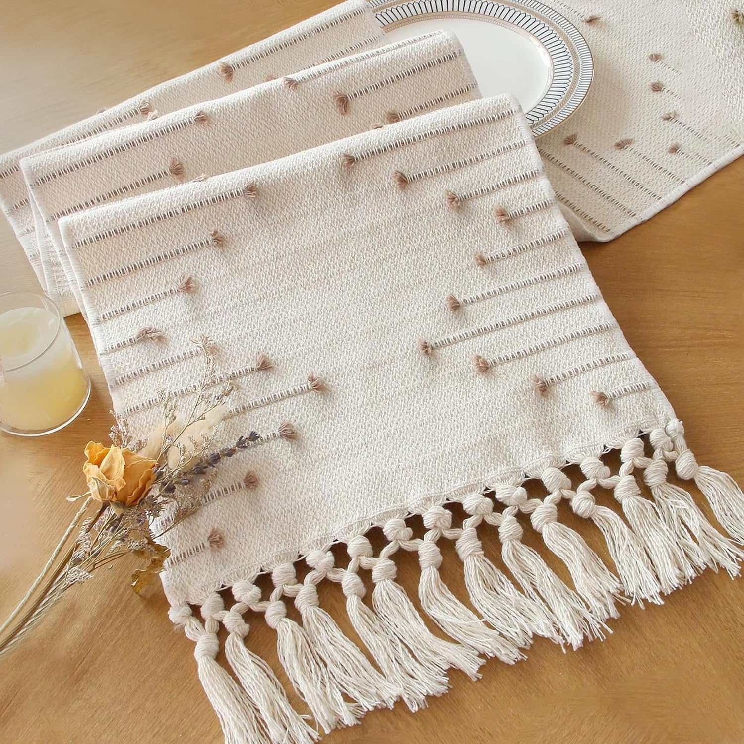 FEXIA boho tassels table runner enhances rustic dining decor
