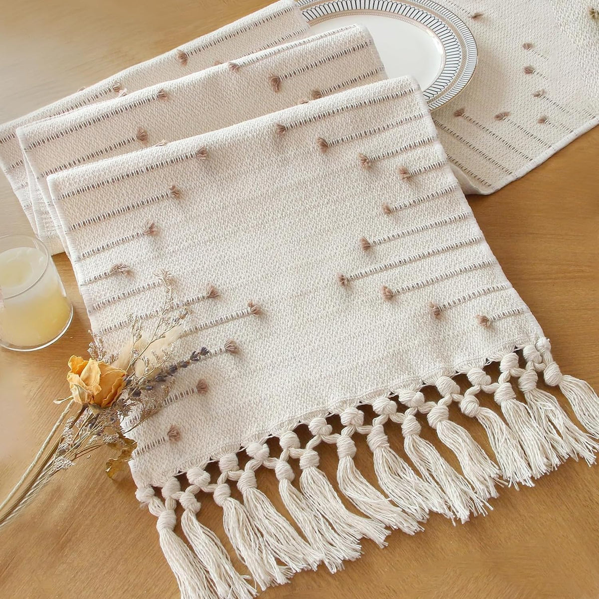 FEXIA boho tassels table runner enhances rustic dining decor