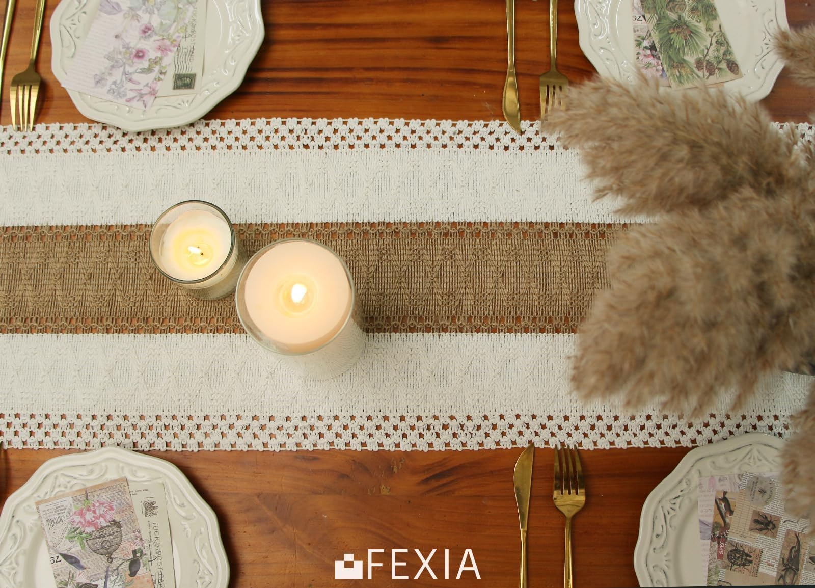 FEXIA living room coffee table decor using the rustic runner.