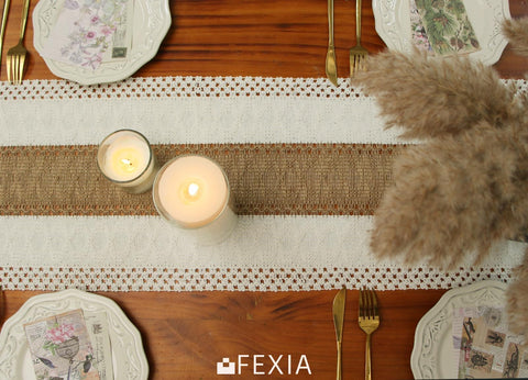 FEXIA living room coffee table decor using the rustic runner.