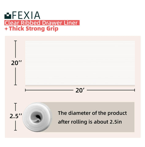 FEXIA shelf liner showing non-slip grip to prevent shifting on shelves.