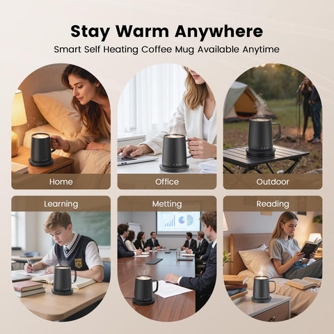 Fexqic mug battery life supports hours of warm beverages away from outlets.