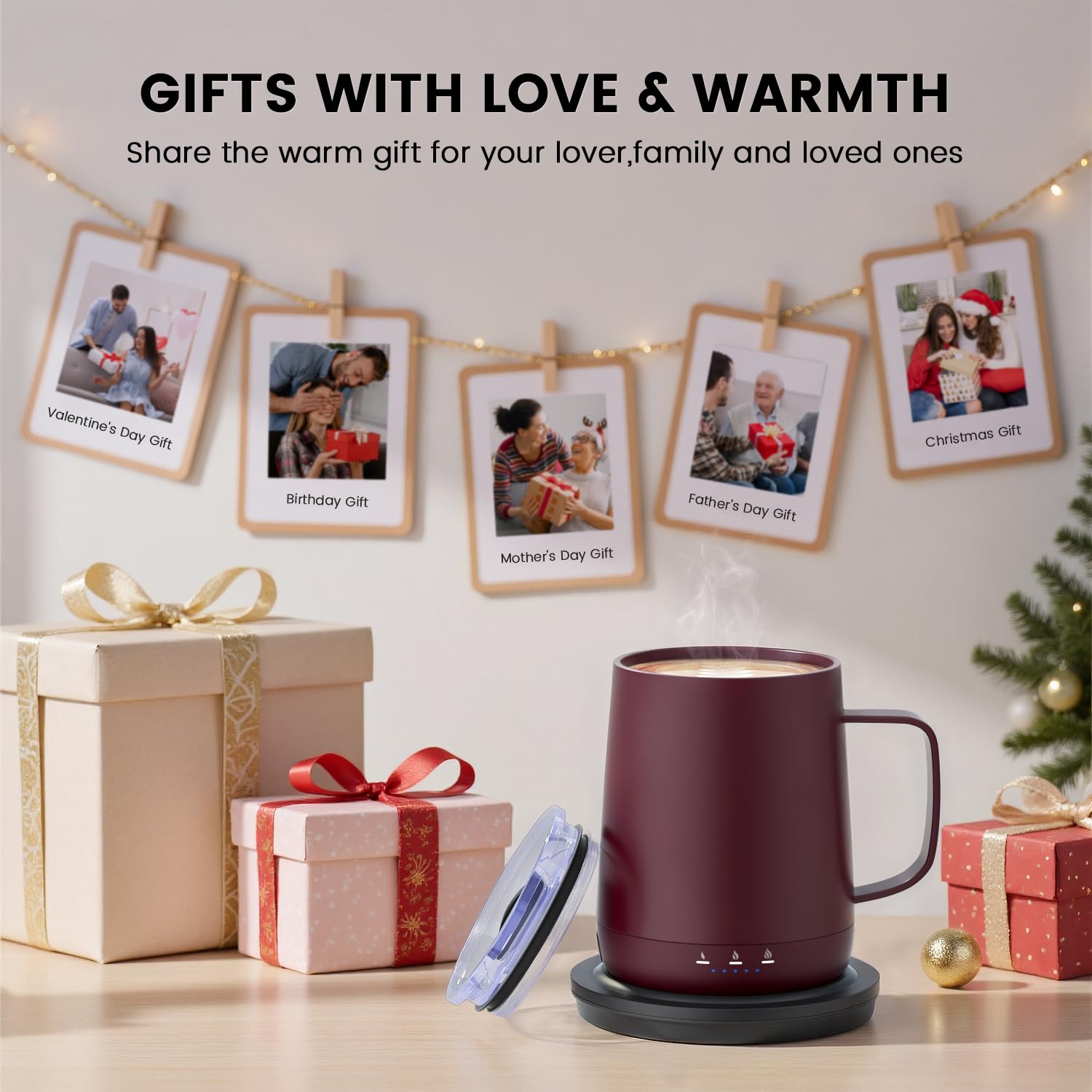 Fexqic mug temperature settings display for personalized warmth across beverages.