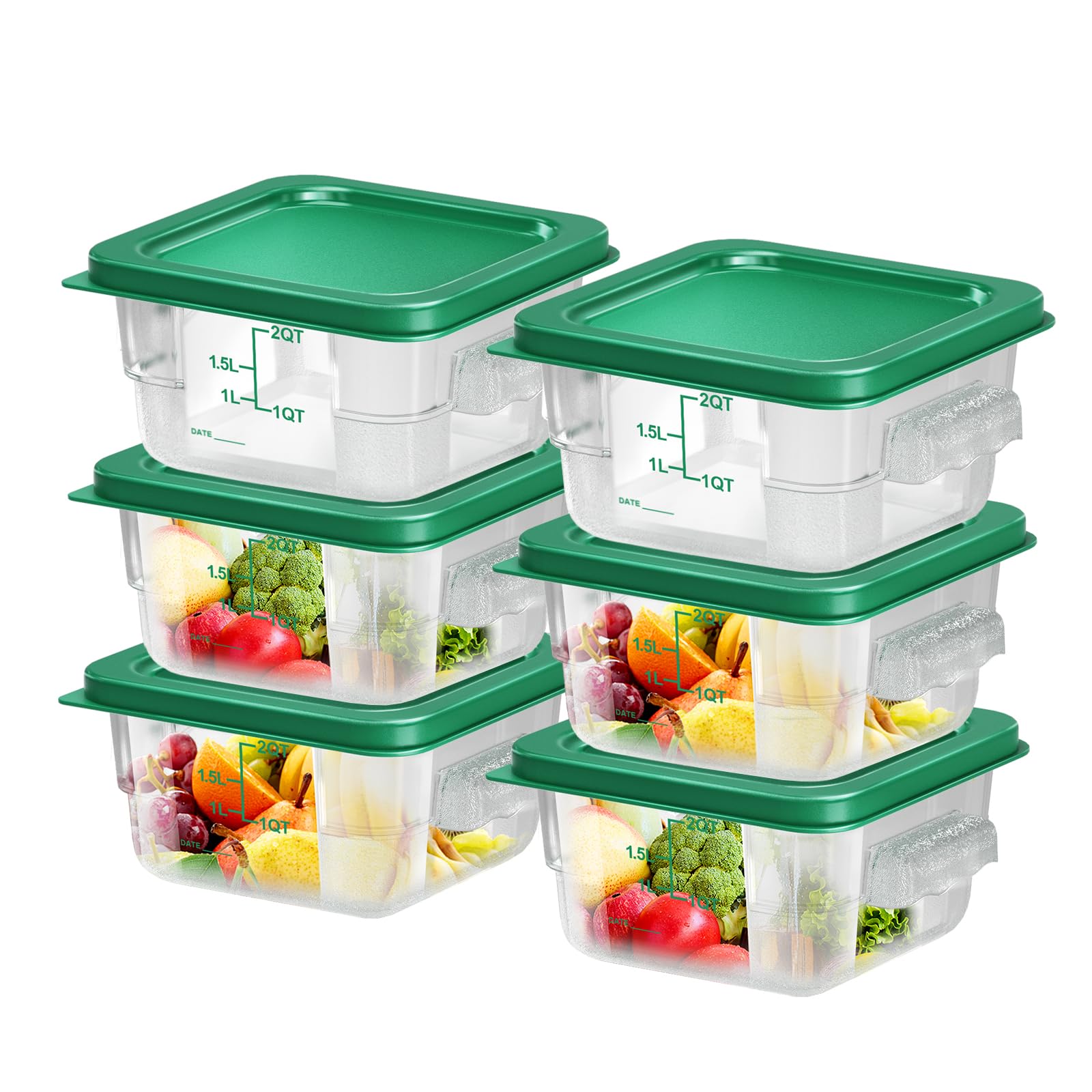 FeyBuosk 6-pack 2qt square containers with lids for easy pantry organization.