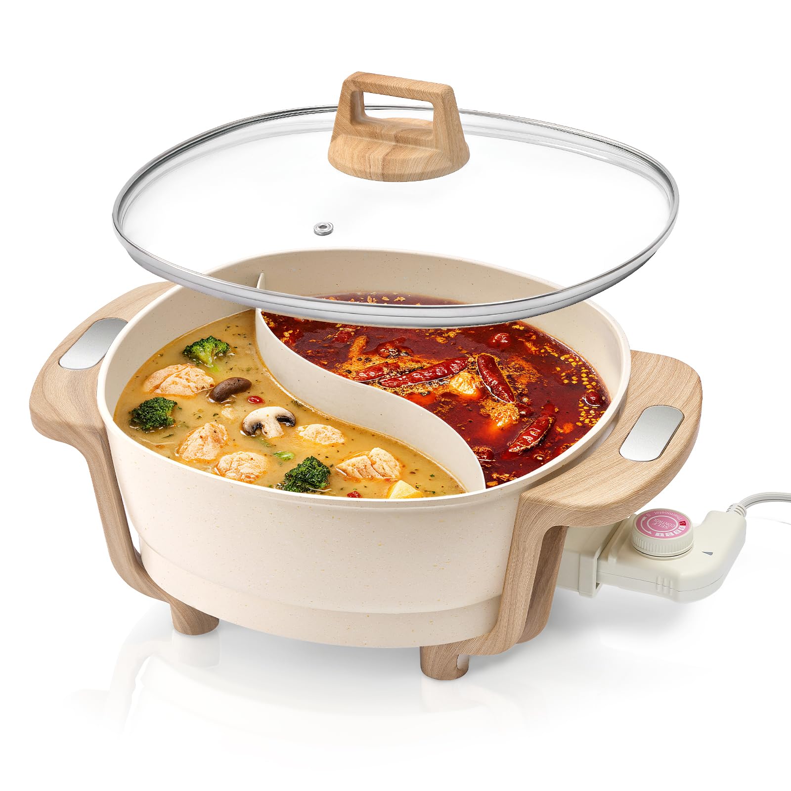 FGJ hot pot divider—dual flavors in a 6L pot for family meals.