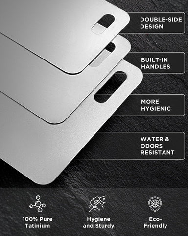 FGJ Katuchef 10.2x6.3 titanium cutting board, compact size ideal for small kitchens.