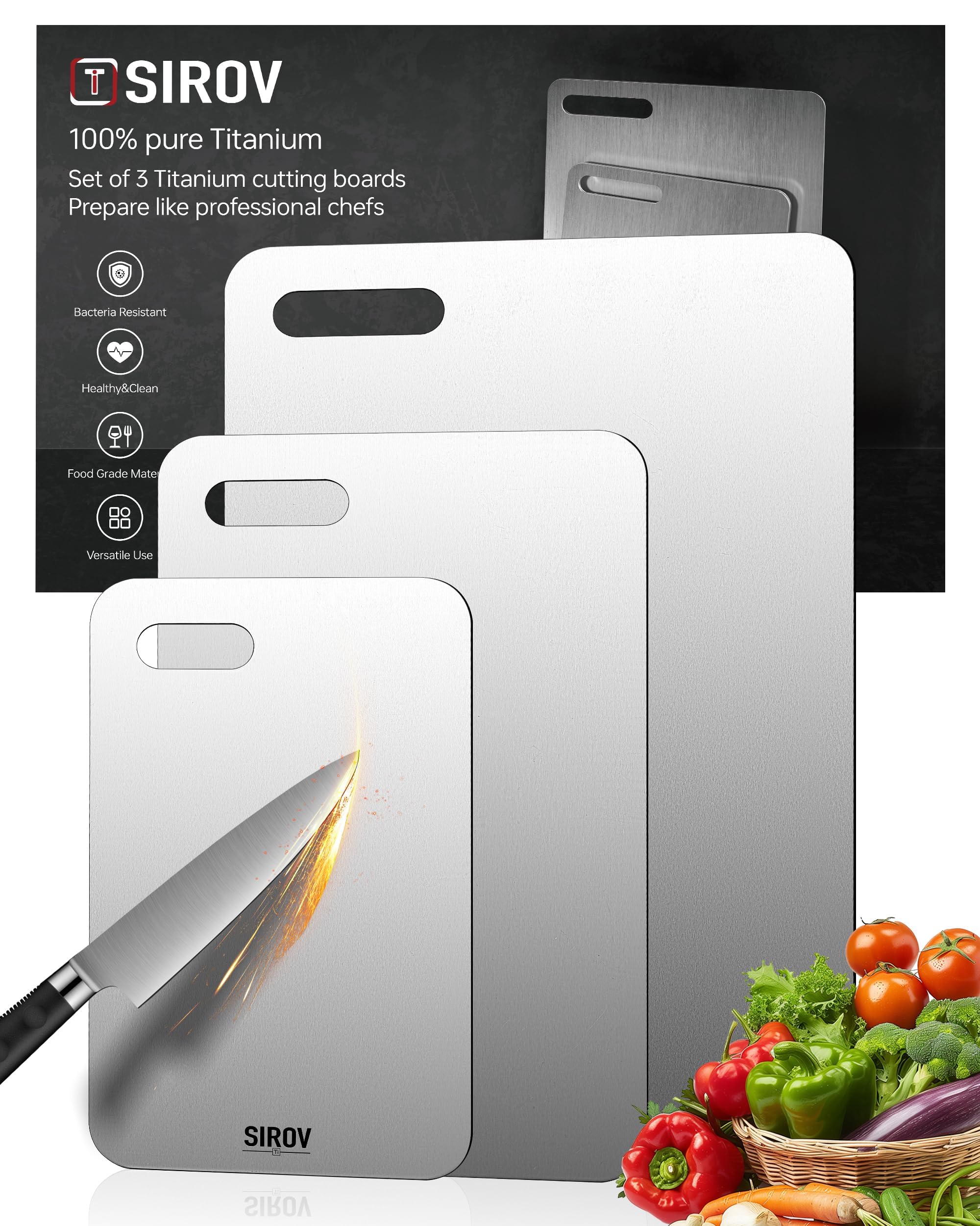 FGJ Katuchef 16x10 titanium cutting board, durable non-porous prep surface for clean chopping.