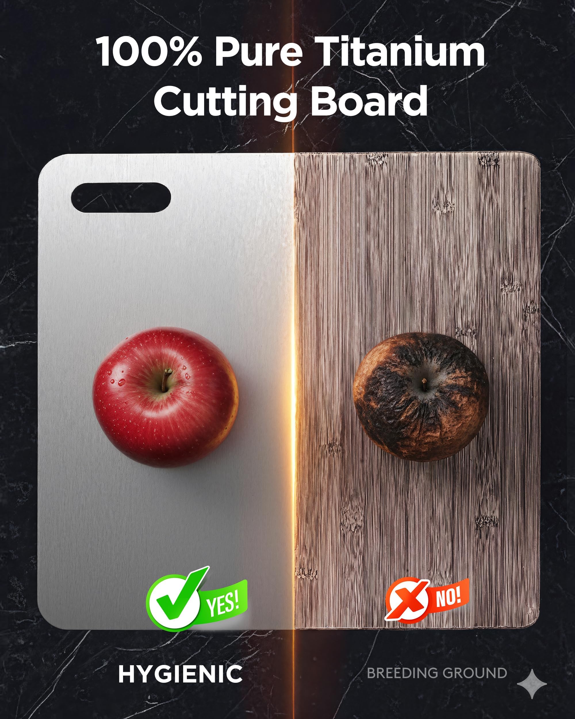 FGJ Katuchef titanium cutting board, dishwasher-safe surface for quick cleanup after meals.