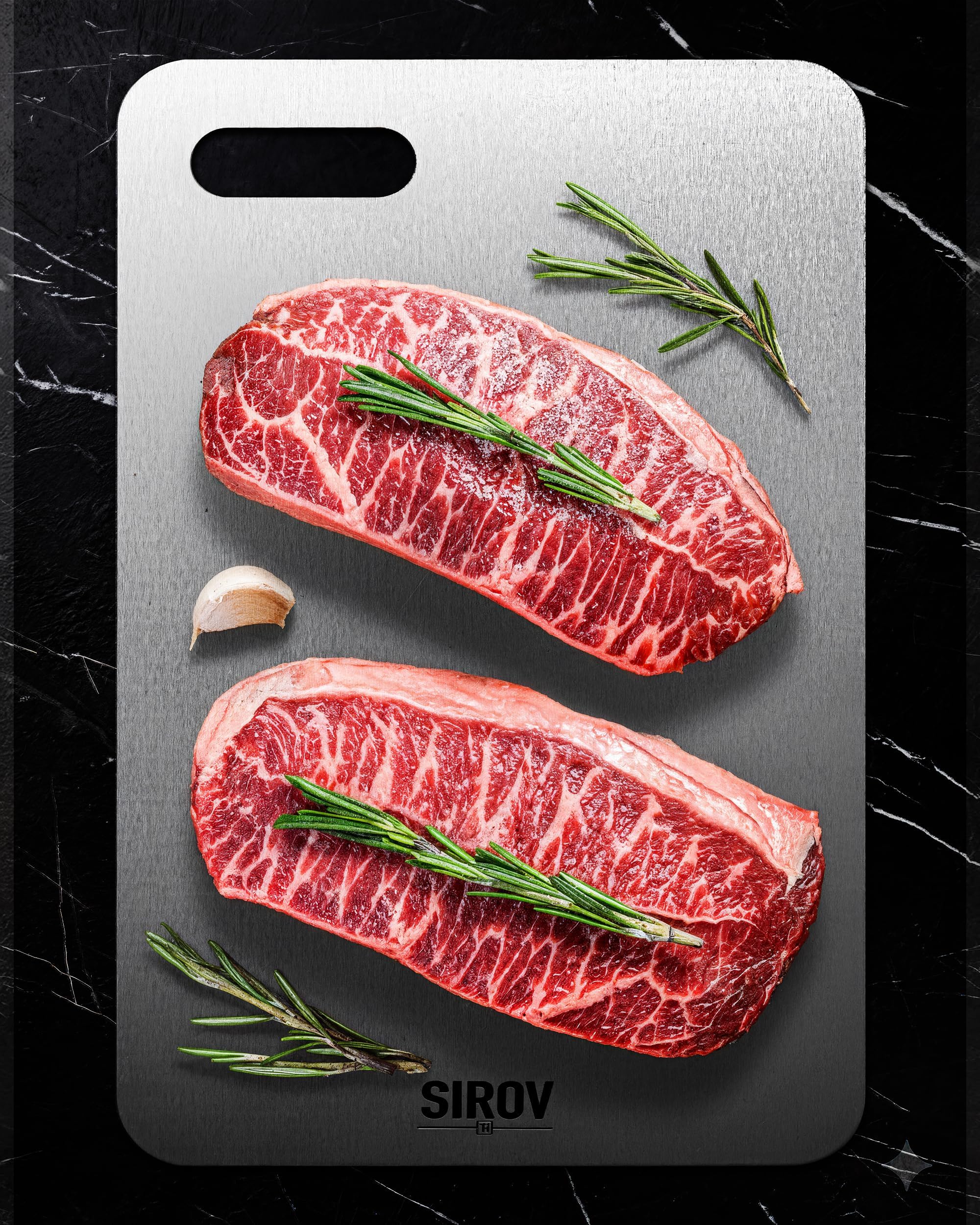 FGJ Katuchef titanium cutting board with non-porous surface, prevents liquid absorption.