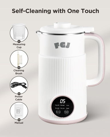 FGJ Nut Milk Maker accessories including cup and brush for quick setup
